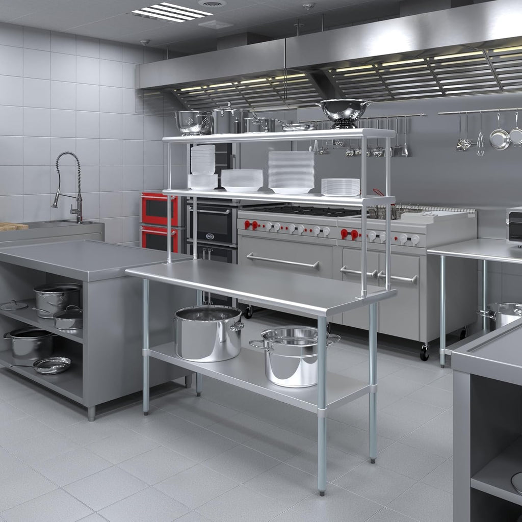 NSF Certified 18 Gauge Heavy Duty Stainless Steel Double overshelf with Brackets for Kitchens, Utility Rooms, Storage, Offices & Home