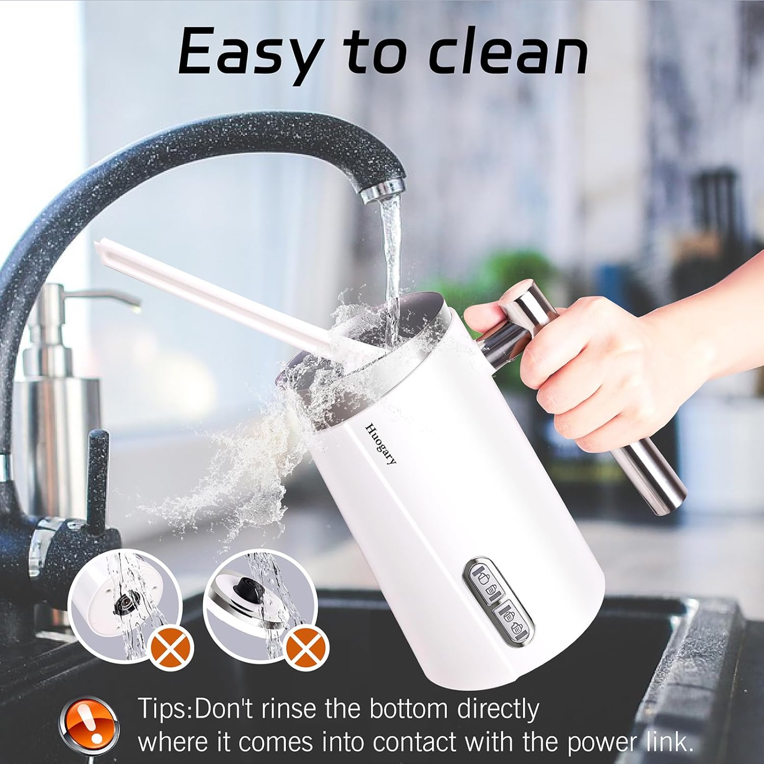 Huogary 4-in-1 Milk Frother, Updated Milk Frother and Steamer, Milk Steamer for Milk Foam & Hot Milk(4.39oz/10.5oz), Electric Milk Warmer and Frother for Coffee, Latte, Cappuccino White 120V