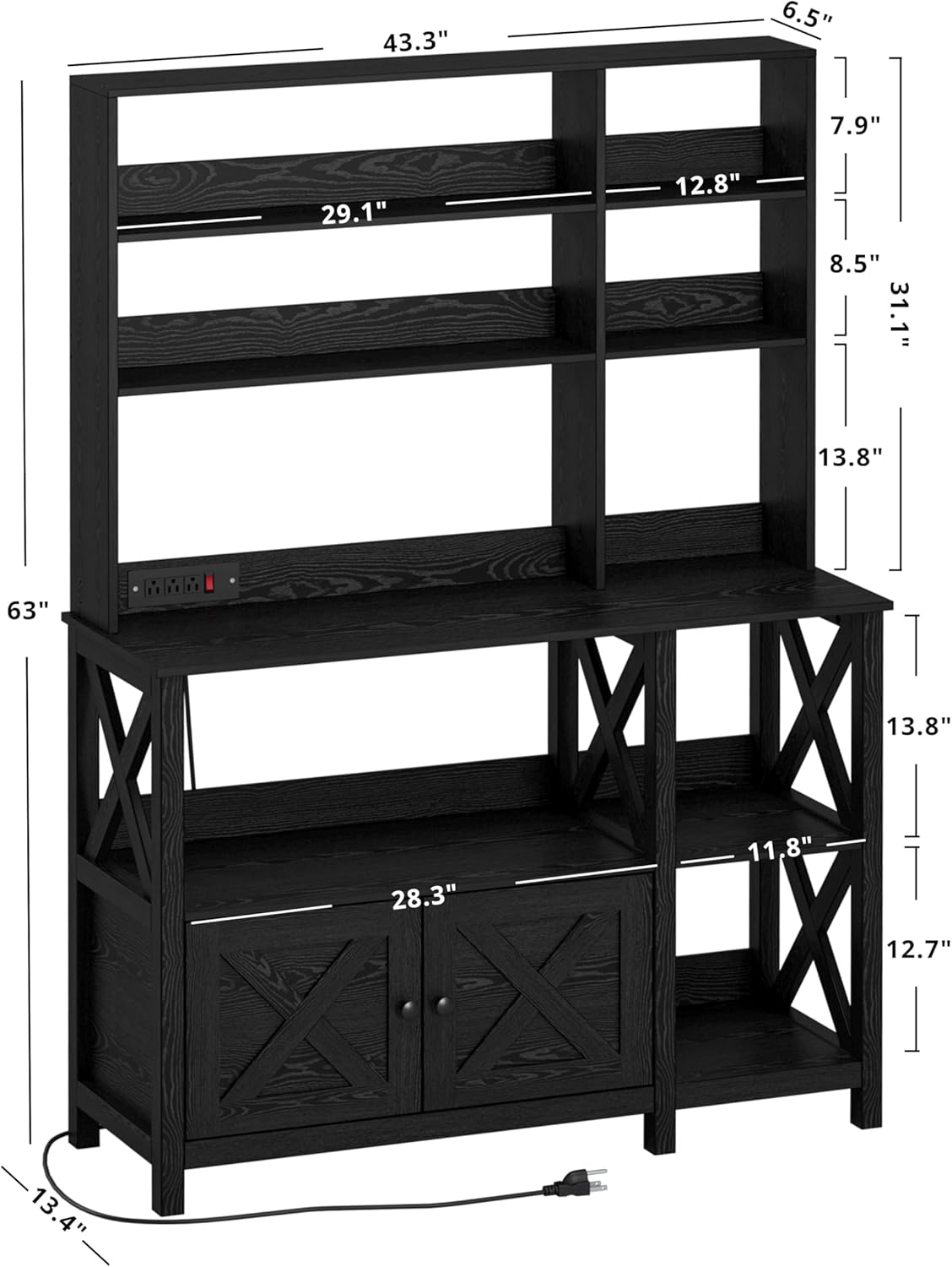 IRONCK Bakers Rack with Power Outlet, 45in Wide Coffee Bar Cabinet with Storage, 6-Tier Kitchen Storage with Doors, Microwave Stand for Kitchen, Dining Room
