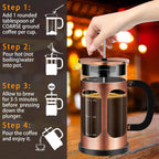 French Press Coffee Maker (34oz 1Quart 5-6Cup) Coffee Press, with 4 Filters System, Heat Resistant Thickness Borosilicate Glass, Cold Brew Coffee Tea Pot Gifts (Copper)