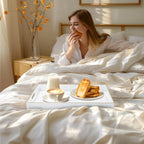 MAONAME White Decorative Tray for Coffee Table, Modern Serving Tray with Handles, Plastic Rectangular Tea Tray for Ottoman, Bathroom Decor, 15.8” X 10.2” x1.4