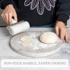 Koville Brazilian Natural Marble Cutting Board for Kitchen, 11inch Round Hand Crafted Marble Slab for Cheese, Charcuterie, Pastry Board - Wedding Gift, House Warming Gift(White Macaubas)