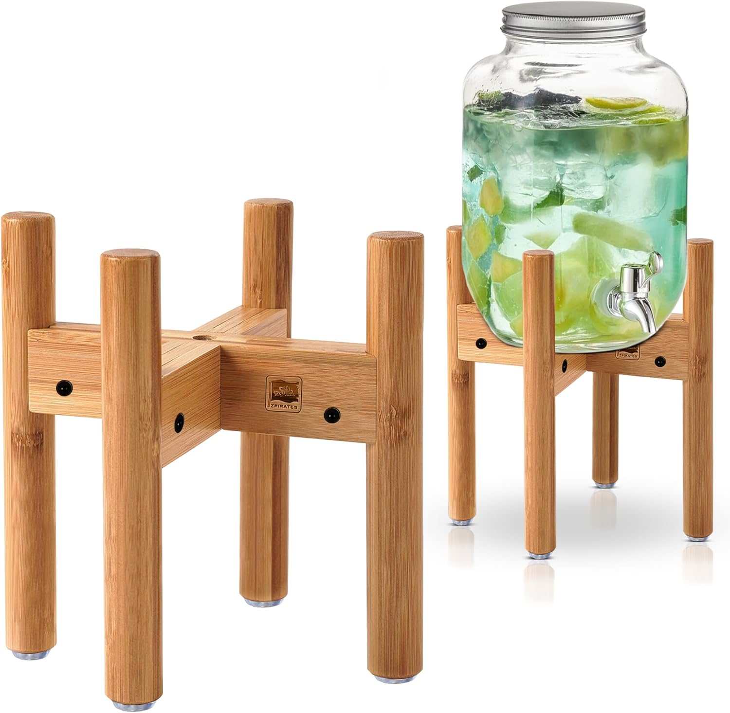 Drink Dispenser Stand - Use to Hold Dispensers for Drinks, Beverages, Lemonades and Juices - Adjustable Sideways, Fits Various Jug Sizes Up to 11.5-inch Wide [1-2 Gallons] - Bamboo Wood