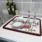 Giwawa Christmas Truck Dish Drying Mat 18x24 inch Large Winter Snowman Xmas Trees Snow Farm Dish Drainer Mats Red Black Buffalo Plaids Absorbent Dish Drying Pad for Kitchen Countertop Decor