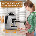 Sliding Tray for Coffee Maker, Appliance Slider Bamboo with Rubber Wheels for Heavy Kitchen Appliances, Coffee Pot Slider Tray for Countertop(14"D x 9.5"W)