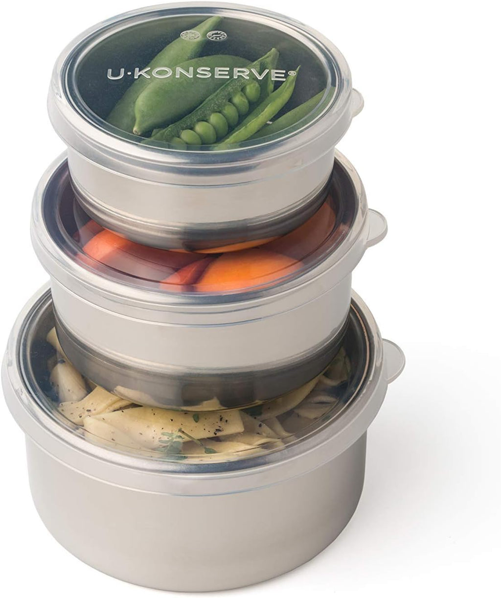 U Konserve Stainless Steel Nesting Trio Food Containers with Silicone Lids, Leak Proof & Dishwasher Safe (Set of 3: 5/9/16 oz)
