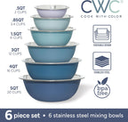 COOK WITH COLOR Stainless Steel Mixing Bowls Set - Nesting Bowls, 6 Pieces, Blue