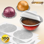 CAPMESSO Aluminum Foil Lids for Nespresso Vertuo Pods: 100 PCS Foil Seal Cover for Reusable Nespresso Pods Vertuo - V2 Perfect Size for nespresso refillable pods(Foil Lids Only)
