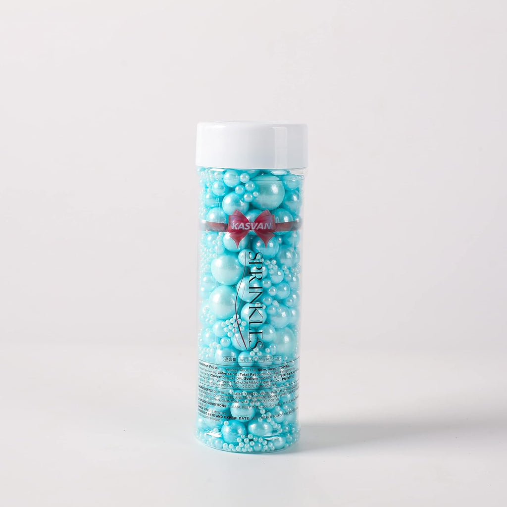 Kasvan Blue Pearl Sugar Sprinkles - Edible Candy Pearls 130g/4.58 Oz, Mix Size, Baking Cake Decorations, Ice Cream Toppings and Cookie Decorating, Wedding Party Chirstmas Supplies