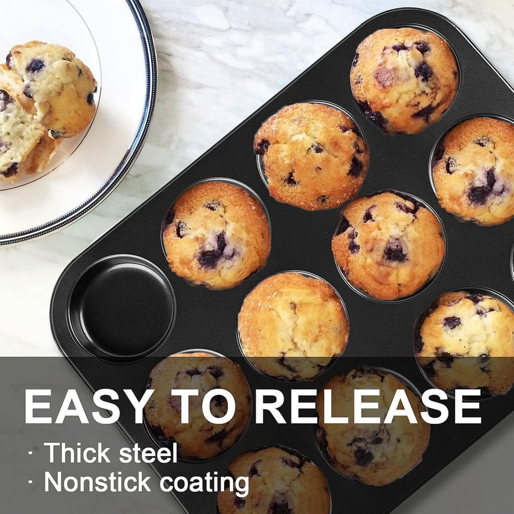 Nonstick Muffin Top Pan Set, 12-Cup, 13.5 x 10.2 inches, 2-Pack, Black