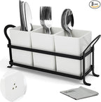 Cutlery Holder with Drain Holes, Silverware Caddy for Party Countertop, 3pcs Bins Set Utensil Holders for Spoon and Fork, White