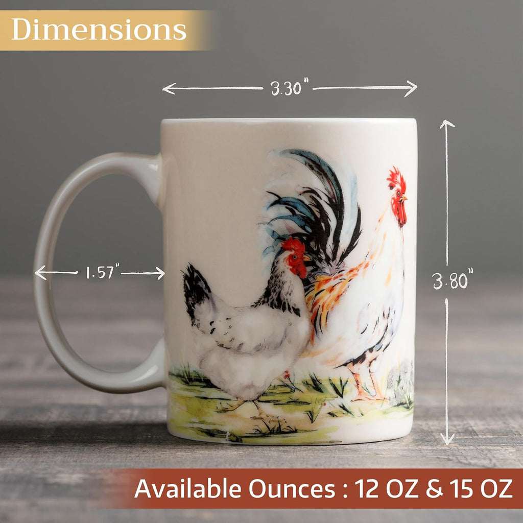 Maison d' Hermine Coffee Mug with Handles Fine Bone China Mugs Pack of One Tea Cups for Hot Beverages Cappuccino Latte Home Restaurant Office Perfect for Gift (Campagne - Basse Cour, 15 Ounce)