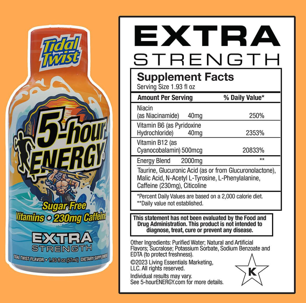5-hour ENERGY Extra Strength Energy Shot, Tidal Twist (1.93 oz., 30 Count), Zero Calories & Sugar-Free 230 mg Caffeinated Energy Shot, Amino Acids & B Vitamins, Dietary Supplements, , Pina-Colada Flavor