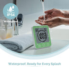 KADAMS Shower Clock Waterproof Bathroom Timer – Digital Wall Clock with Countdown, Magnetic Kitchen Clock with Temperature & Humidity, Suction Cup for Kids Shower Spa Sauna Cook Bath (Green)