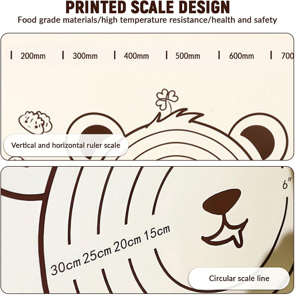 Little Bear Pastry Mat Set:Silicone Pastry Mat with Cake Scraper Rolling Pin Pastry Brush for Baking (standard, count, 3)