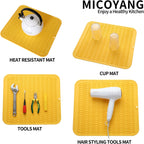 Silicone Dish Drying Mat for Multiple Usage,Easy clean,Eco-friendly,Heat-resistant Silicone Mat for Kitchen Counter or Sink,Refrigerator or Drawer Liner Yellow XL 18 inches x 16 inches