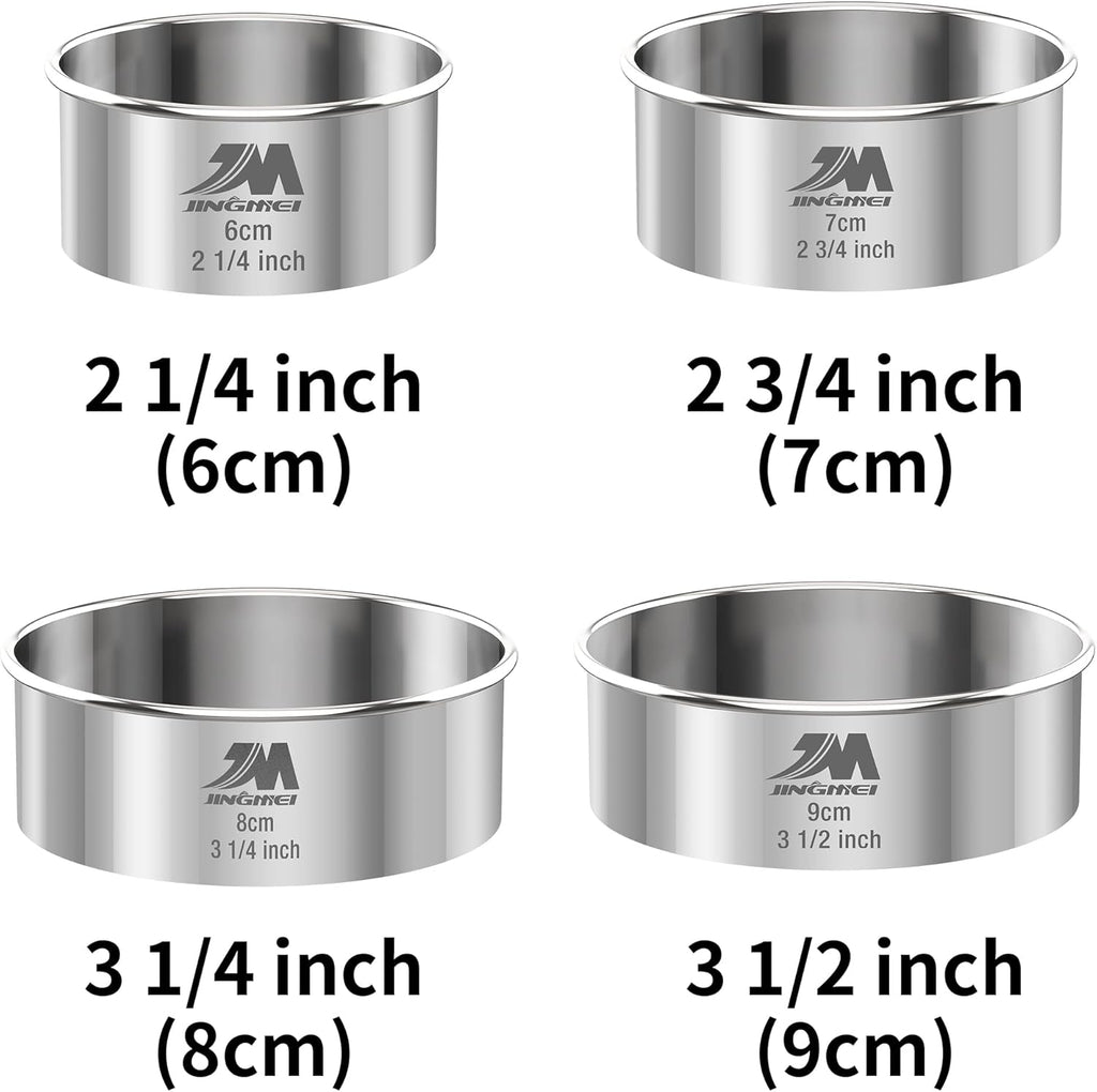 M JNGMEI 4 Pieces Stainless Steel Cookie Cutter Set 2.25inch, 2.75inch, 3.25inch,3.5inch Biscuit Plain Edge Round Cutters Sizes Shape Molds GIFT PACKAGE