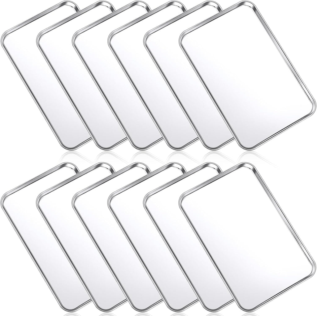 Mimorou 12 Pcs Baking Sheet Stainless Steel Cookie Small Metal Sheet Pans Professional Rectangle Oven Trays Kitchen Baking Cooking Oven and Toaster, Dishwasher Safe