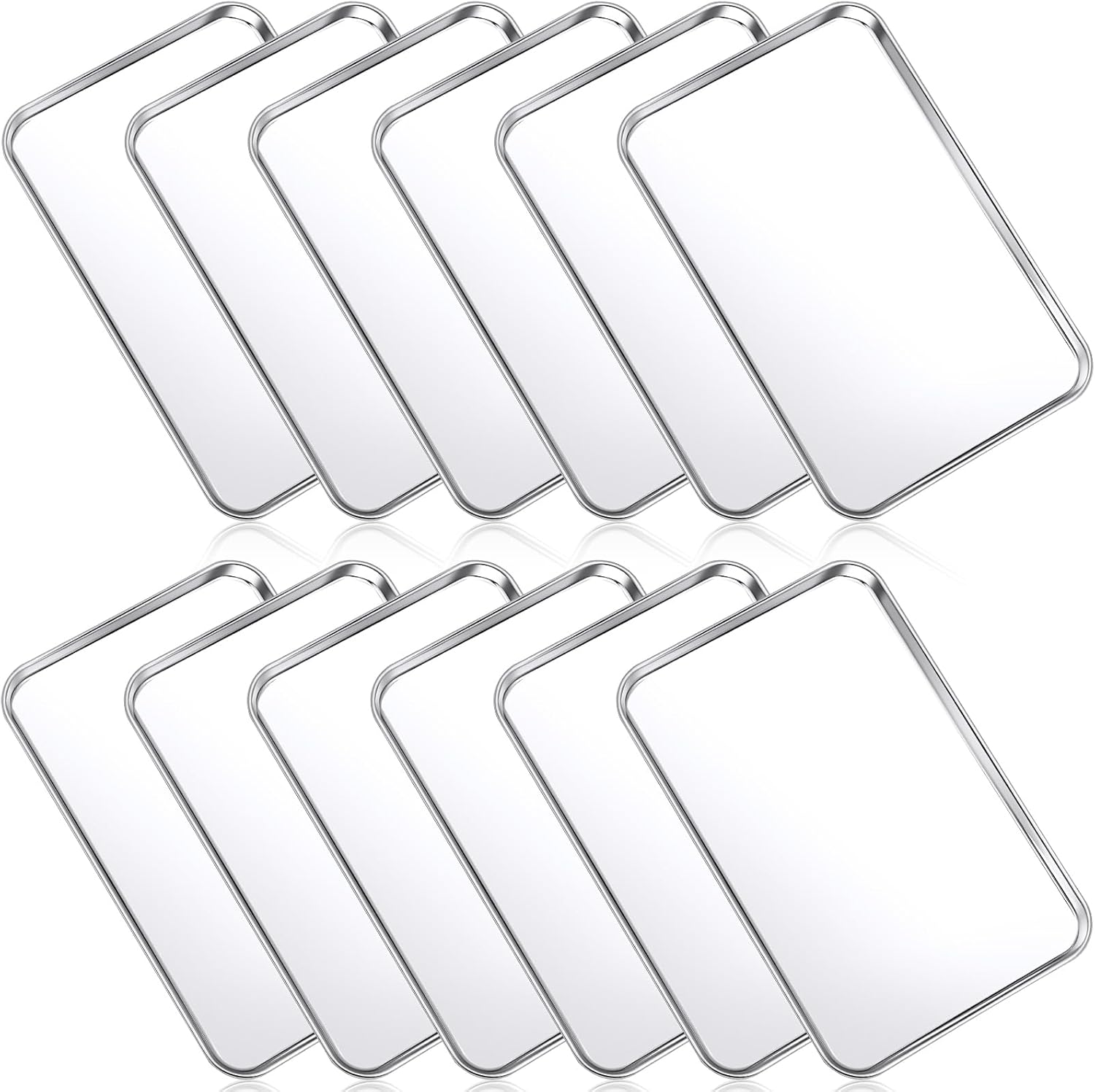 Mimorou 12 Pcs Baking Sheet Stainless Steel Cookie Sheet Small Metal Pans Professional Rectangle Oven Trays Kitchen Baking Cooking Oven and Toaster, Dishwasher Safe(8 x 5.9 Inches)