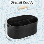 Alpha Living Home Large Silverware Drawer Organizer, Utensil Holder, Silverware Organizer, Caddy, Cutlery Holder, Wooden Handle 4-Section Galvanized Flatware Organizer for Kitchen, BBQ Black