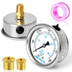 MEANLIN MEASURE 0~600Psi Stainless Steel 1/4" NPT 2.5" FACE DIAL Liquid Filled Pressure Gauge WOG Water Oil Air Center Back Mount, with 1/2" NPT and 3/8" NPT Hex Bushing