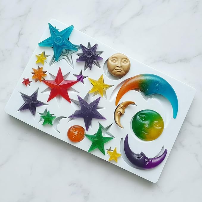 Sun Face Moon Stars Polymer Clay Molds, Silicone Fondant Mold Cake Decorating Tools, Candy Mould for Chocolate Gumpaste Sugarcraft DIY Resin Crafts