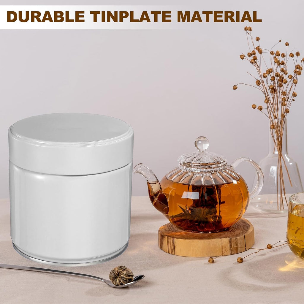 uxcell 2Pcs Round Tea Canisters, 4" x 4" Airtight Metal Tea Containers for Loose Tea, Coffee Beans, Spices - Durable, Compact, and Stylish Storage Tea Tin (White)