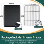 P&P CHEF Baking Oven Sheet Pan with Rack for Cookie, Nonstick Oven Tray and Cooling Rack for Baking & Roasting, Easy Clean, Black, 16 x 12 Inch