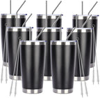 Pandance 20oz Stainless Steel Insulated Tumblers with Lid and Straw Bulk, Double Wall Vacuum Water Cups for Hot & Iced Coffee Drinks Travel Mug (Black, 8 pack)