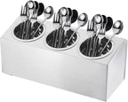 uxcell Kitchen Utensil Holder, Stainless Steel Cylinder Flatware Silverware Utensil Holder with 3 Compartments, Caddy Drying Rack Countertop Silverware Organizer for Buffets (3 Holes)