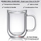 Aquach 16 Oz Double Walled Glass Coffee Mugs, Clear Glass Coffee Tea Cups, Microwave and Dishwasher Safe Home Office Insulated Glass Cups Perfect for Americano Latte Hot&Cold Beverages, 2-Pack