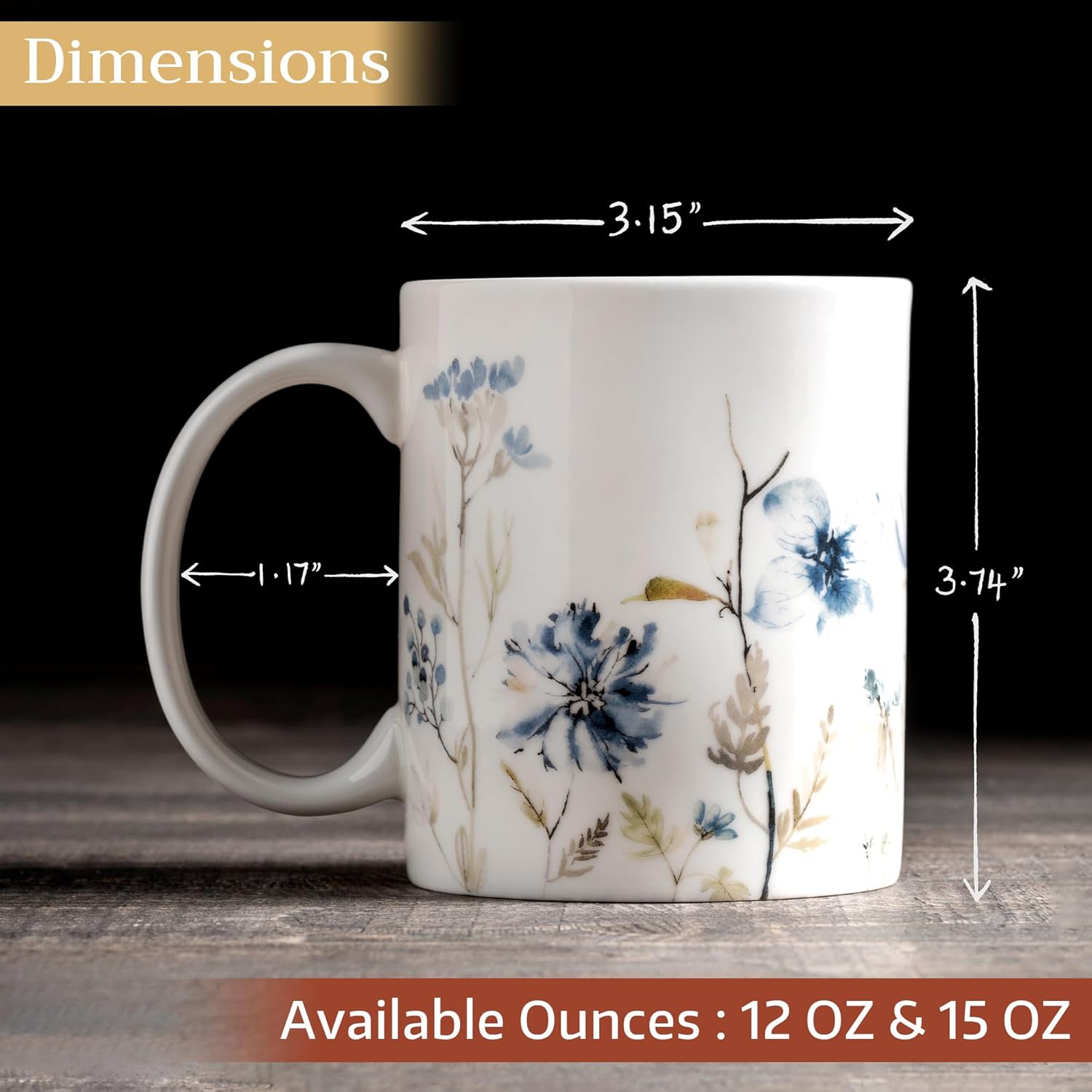 Maison d' Hermine Coffee Mug with Handles Fine Bone China Mugs Pack of One Tea Cups for Hot Beverages Cappuccino Latte Home Restaurant Office Perfect for Gift (Ice Florals - Forsty Morning, 12 Ounce)
