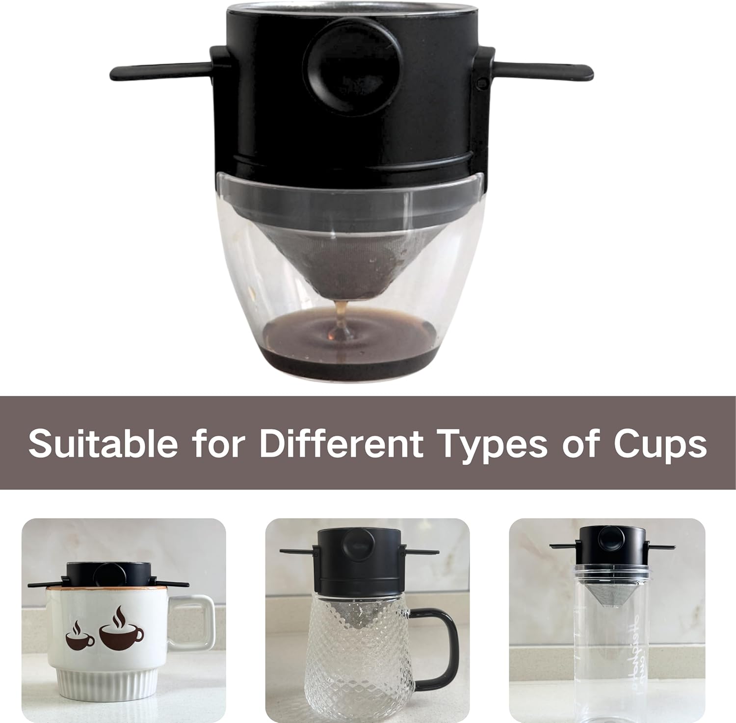 Stainless Steel Pour Over Coffee Dripper with Food-Grade PP Cup – Foldable, Reusable Filter for 1–2 Cups – Paperless, Portable & Easy to Clean – Perfect for Travel Camping Office