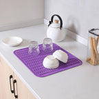 Silicone Dish Drying Mat for Multiple Usage,Easy clean,Eco-friendly,Heat-resistant Silicone Mat for Kitchen Counter or Sink,Refrigerator or Drawer Liner Purple 2XL 24 inches x 18 inches