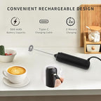 Rechargeable Milk Frother Wand for Coffee, Handheld Electric Foam Maker Detachable Stainless Steel Whisk Drink Mixer Foamer for Lattes, Cappuccino, Egg, No Stand