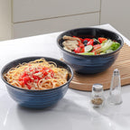 Hasense Ceramic Salad Bowls, 8.5 Inch Large Serving Bowls, 60 oz Serving Dishes for Entertaining Soup Pasta Ramen Pho Fruit Popcorn, Dishwasher and Microwave Safe, Set of 2, Navy Blue