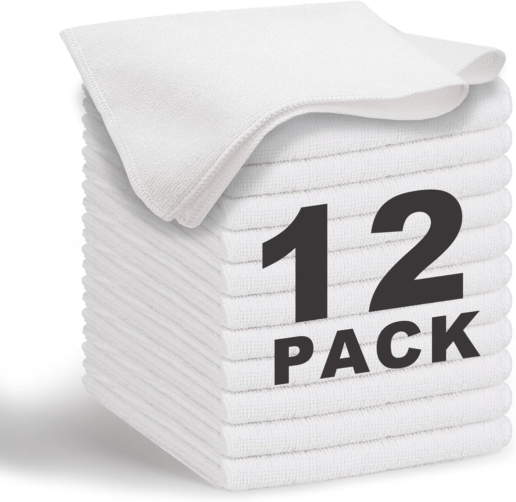 White Microfiber Cleaning Cloth 13"x13", Ultra Soft Absorbent Microfiber Cleaning Rags for Housekeeping Cleaning Supplies, Lint Free Reusable Cleaning Cloths for House Washable, Pack of 12