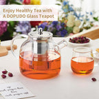 68OZ Glass Teapot Tea Pot With Infuser, Glass Kettle For Stove Top, Tea Glass Pot, 2000ML Glass Tea Cup With Infuser And Lid For Loose Leaf Tea Steeper, Dishwasher Safe