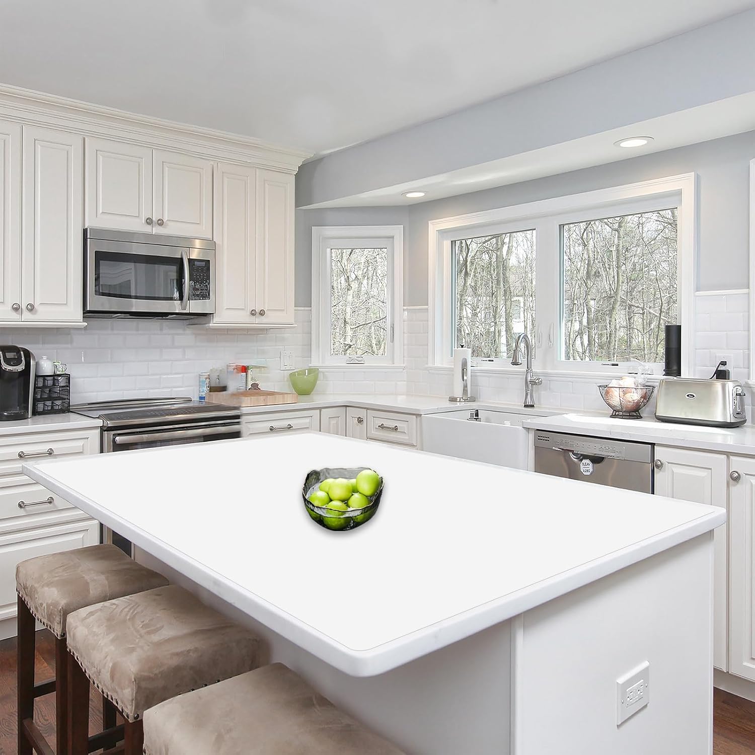 Silicone Mats for Kitchen Counter, 48"x32"(120cmx80cm) Large Heat Resistant Mat Kitchen Island Waterproof Countertop Protector Mat Nons-slip Extra Large Counter Mat, Semitransparent