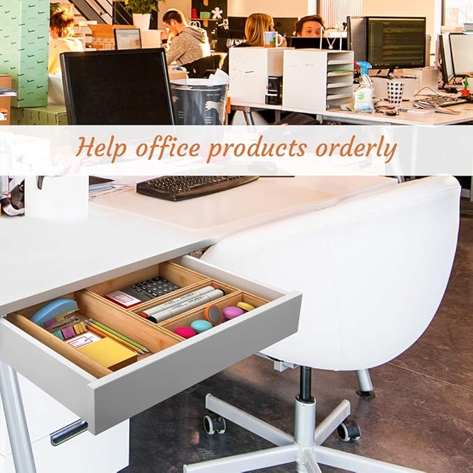 Utensil Organizer Silverware Drawer Organizer - Stackable Bamboo Flatware Caddy Cutlery Holder, Wooden Storage Boxes Tray for Bedroom,Office, Bathroom, Vanity & Garage Tool Organization(9"6"2.5")