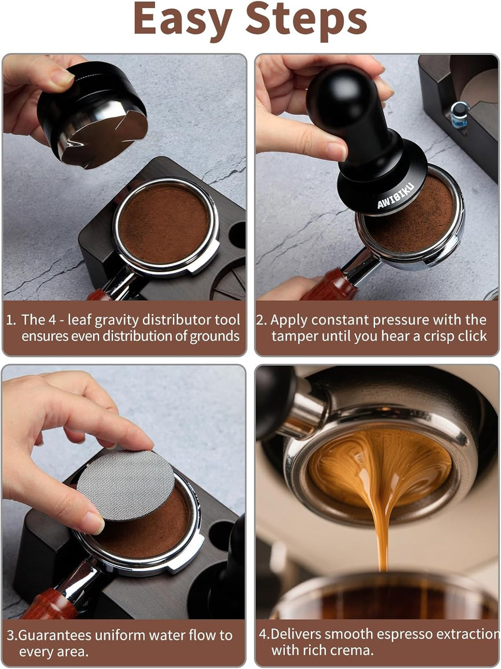 53.3mm Espresso Accessories，53.3mm Espresso Tamper Tools, Spring-Loaded Coffee Tamper, Coffee Distributorr, Puck Screen, Anti Slip Mats Coffee Tamper for 54mm Portafilter