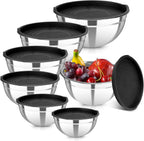 7 Piece Metal Mixing Bowls with Lids Set, Stainless Steel Nesting Design Salad Mixing Bowl Set for Kitchen Cooking, Baking, Prepping and Serving Food (Size 0.7, 1.1, 1.5, 2.1, 3.5, 4, 4.5QT)