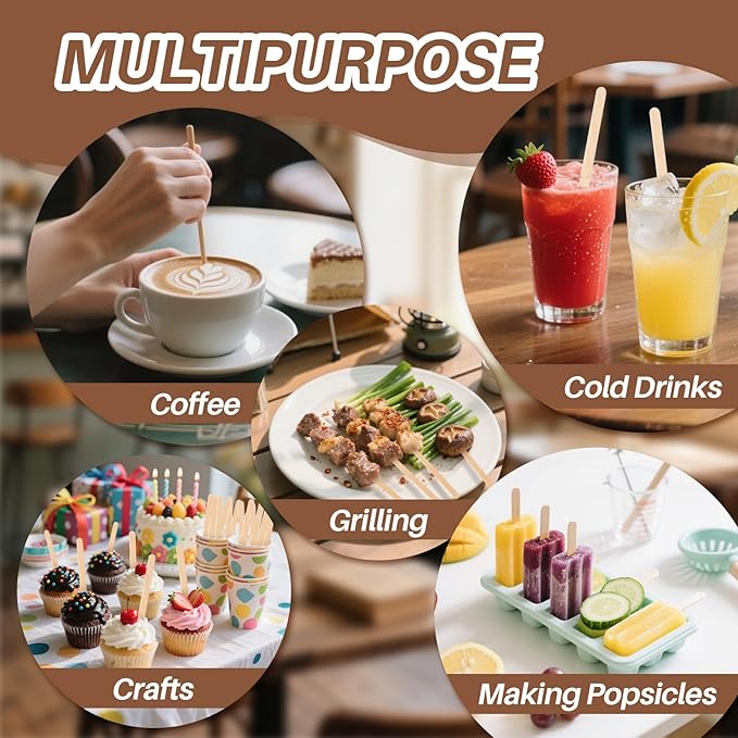 MAQIHAN 250PCS Individually Wrapped Wooden Coffee Stirrers - 5.5 Inch Biodegradable Beverage Stir Sticks for Hot & Cold Drinks, Eco-Friendly Disposable Coffee Sticks for Office, Home, Café