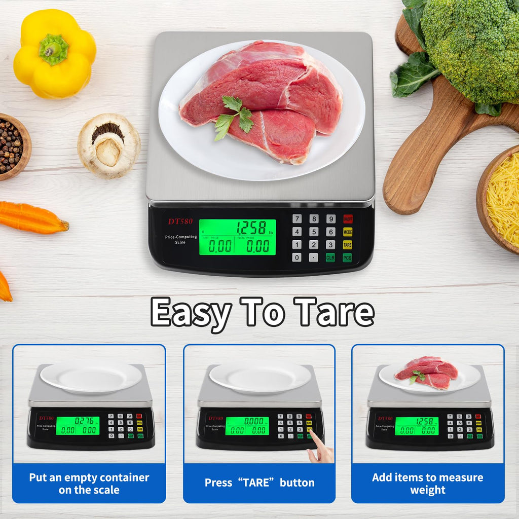 Large Digital Kitchen Scale Black 40KG/88LB Commercial Food Weight Scale Cooking Meat Baking Bread Price Computing Scale Stainless Steel Counting Scale for Deli Stores Tare Function