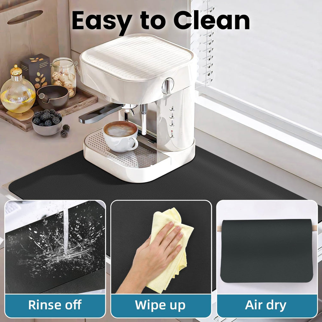 PoYang 24"x16" Coffee Mat Large, Coffee Bar Accessories for Countertop, Absorbent Dish Drying Mat, Anti-Slip and Hide Stain Pad for Espresso Machine, Espresso Maker and Kitchen Counter, Black