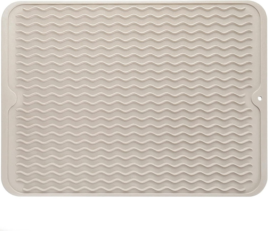 Silicone Dish Drying Mat for Multiple Usage,Easy clean,Eco-friendly,Heat-resistant Silicone Mat for Kitchen Counter or Sink,Refrigerator or drawer liner Tapioca L 16 inches x 12 inches