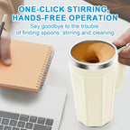 Self Stirring Coffee Mug with Temperature Display, 15oz Automatic Magnetic Mixing Cup, Rechargeable Travel Mug for Coffee, Milk, Cocoa - (White)