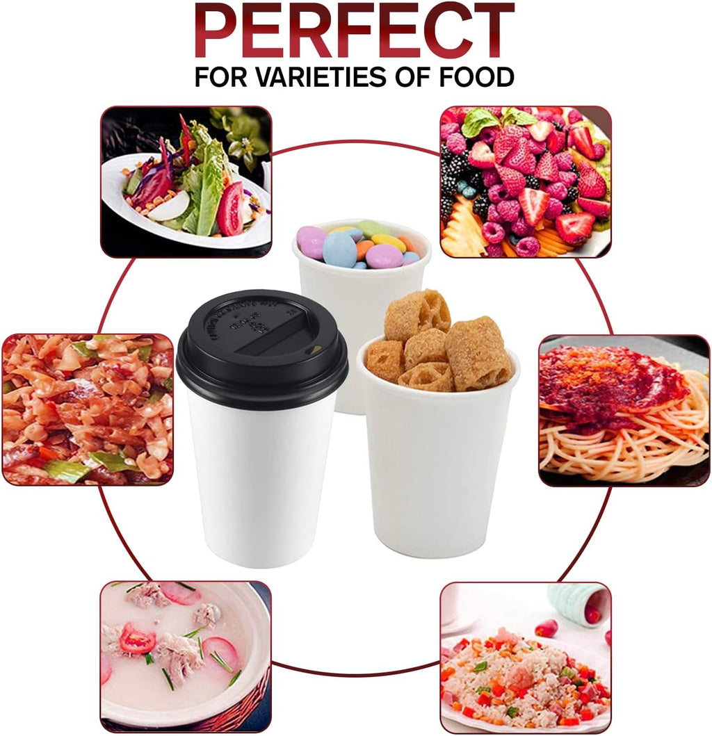 Smygoods White Original Disposable Paper Coffee Cups with Lids (12 OZ, 50 Count) For Hot Beverages, Tea, Espresso, Cocoa - To Go Drink Containers, Café & Office