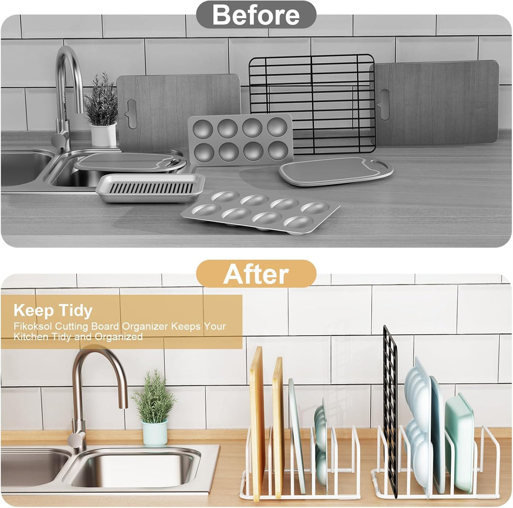 Cutting Board Organizer, 2Pcs Cutting Board Holder Rack Baking Cookie Pan Sheets Cooling Small Racks Storage Stand for Kitchen Cabinet Countertop Bakeware Organizer 7.87 x 7.2 x 3.15 White