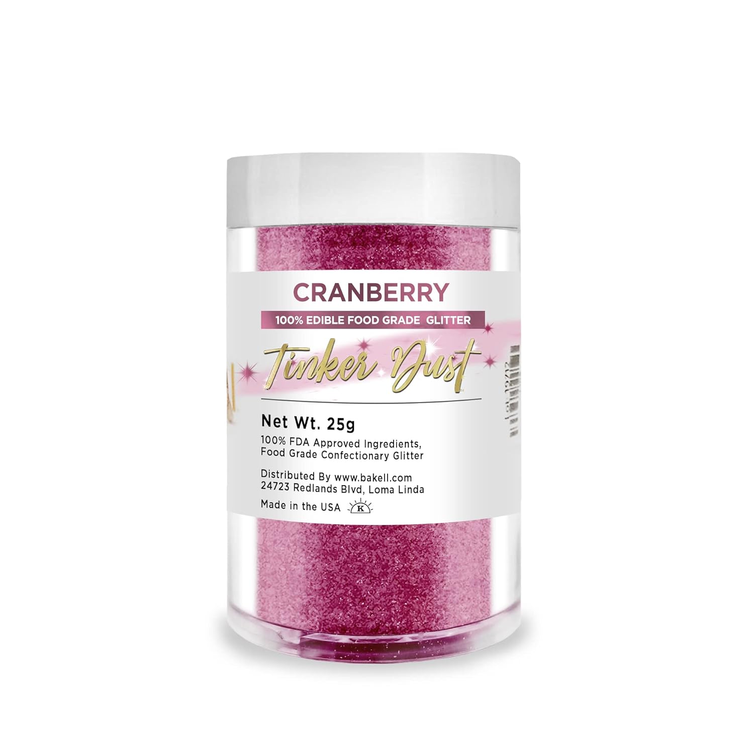 BAKELL Cranberry Edible Glitter, 25 Grams | TINKER DUST Edible Glitter | KOSHER Certified | 100% Edible Glitter | Cakes, Cupcakes, Cake Pops, Drinks, Dessert Vegan Glitter & Dusts (25g, Cranberry)